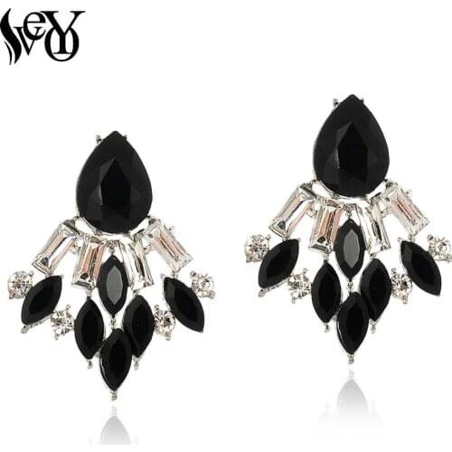 VEYO Fashion Black Crystal Stud Earrings Zinc Alloy Stud Earrings for Women Jewelry New