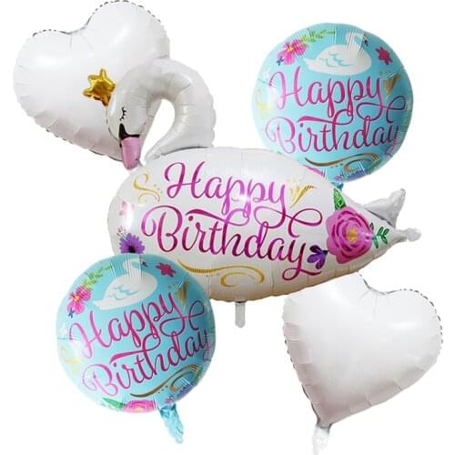 5pcs18Inch White Pink Swan Foil Balloon Happy Birthday Heart Balloons Baby Shower Birthday Party Decorations Kids Toys Globos