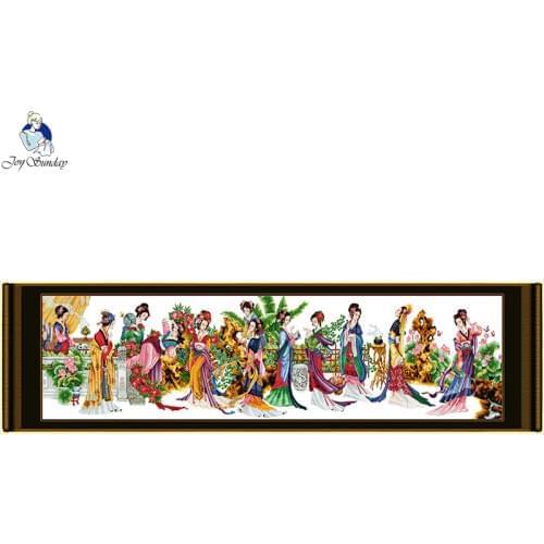 Joy Sunday Twelve Jinling ladies Patterns Counted 11CT Printed Fabric 14CT Canvas DMC Cross Stitch DIY Handmade Home Decoration