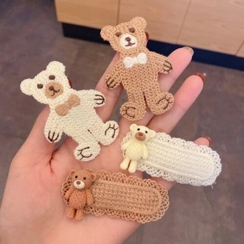 New Women Girls Cute Cartoon Wool Knitting Bear Hairpins Sweet Side Hair Clips Barrettes Hair Decorate Fashion Hair Accessories