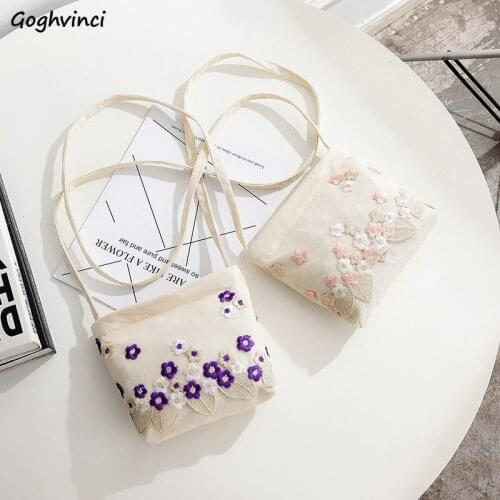 Shoulder Bag Women Flower Embroidery Mini Canvas Bags Crossbody Satchel Colorful Students Purses Ins Korean Style Fashionable