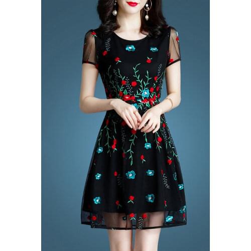 16 Styles Embroidery Vintage Summer Fashion Wasit Slim Short Sleeve A-line Plus Szize Elegant Holiday Cocktail Dresses 9959