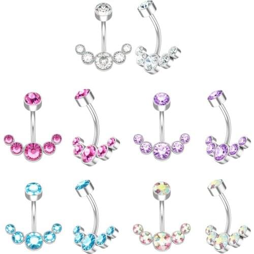 Woman Belly Button Piercing Dangle Stainless Steel Silver Color Womens Navel Barbell Crystals Accessories Women Body Jewelry
