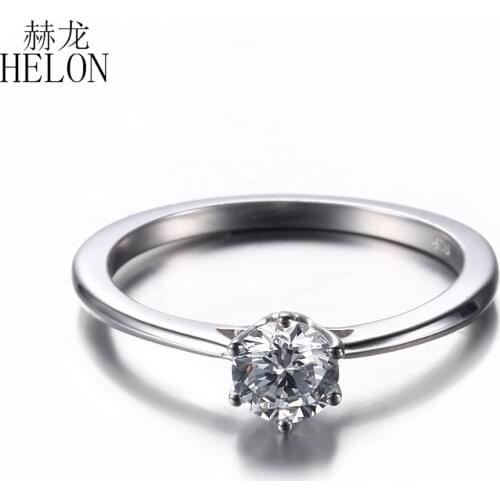 HELON Solid 10K White Gold Solitaire 5mm Round VVS/HG 0.5ct Moissanite Engagement Ring Party Womens Trendy Fine Jewelry Ring