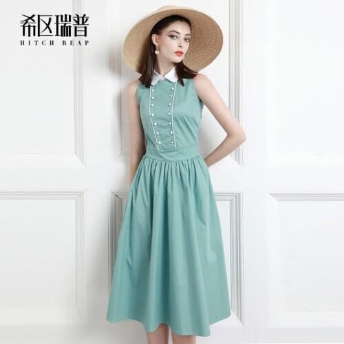 High End Retro Hepburn Style Hanging Neck Fairy Pure Cotton Celebrity Temperament Holiday Dress Girl Summer 2021