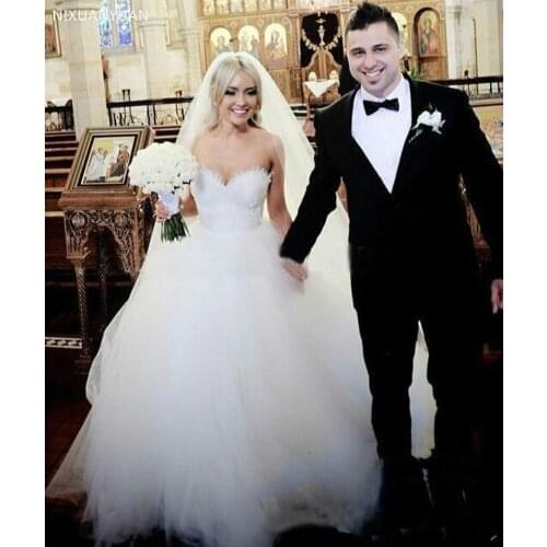 Vestido De Noiva Vintage Sweetheart Princess Beaded Lace Ball Gown Wedding Dress Bridal Dresses Tulle Robe De Mariage