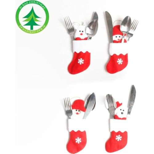 10 Pcs Christmas Non-woven Knife and Fork Sets Christmas Tree Decorative Gift Pendants Tableware Party Supply