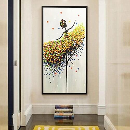 100% Hand Painted Abstract Art Colorful Dancing Girl Canvas Painting Ballet Oil Painting Modern Wall Art Living Room Home Decor