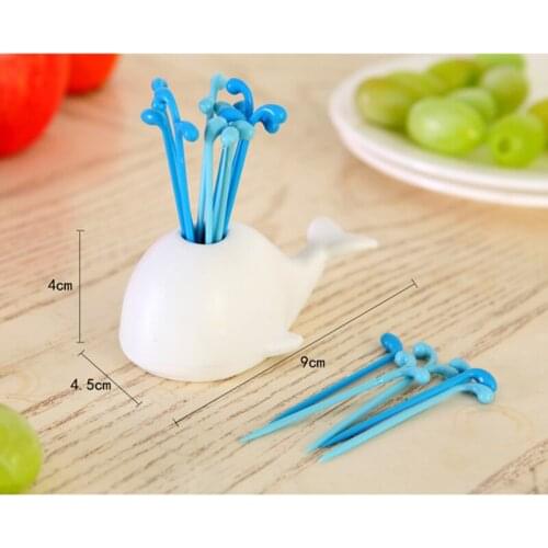 16 Pcs/Set Cute White Whale Fruit Fork Cake Snack Food Fruit Dessert Pick Toothpick WXV Sale