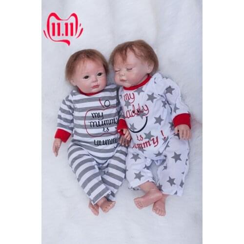 2 PCS Handmade Reborn Twins Baby Dolls Boy+Girl 22'' Soft Silicone Likelife Toys Silicone Reborn Baby Dolls