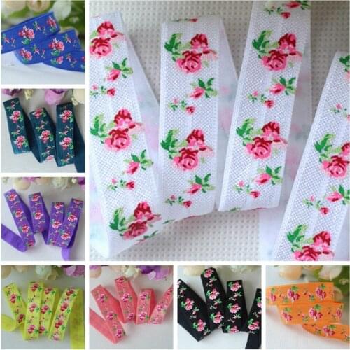 5/8" Valentine Flower Rose ink printed FOE fold over elastic for hair ties hairband headband accessories welcome custom printed