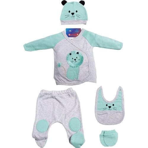 Newborn Baby Boy 5 Piece Hospital Output The Zibin Set Lion pattern 100% Cotton Baby Gift Hospital Outfit Baby Set 0-3 month