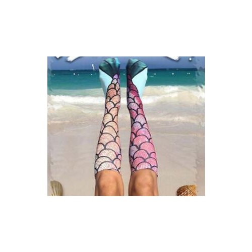 50pairs/lot Beach 3D Mermaid Print Stockings Women fishtail Elastic Stockings Summer Cosplay stocking