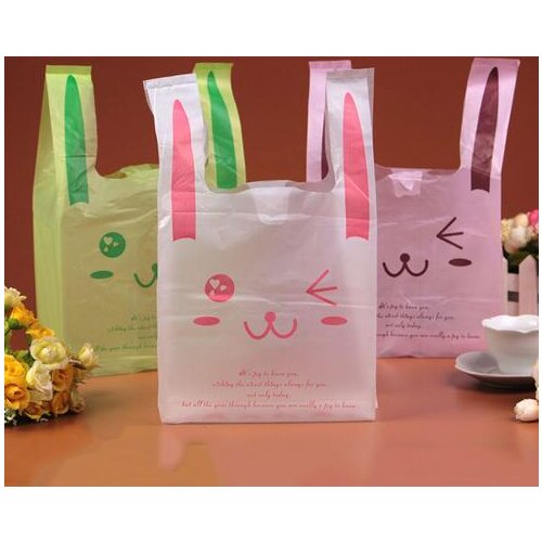 50pcs/lot Good Quality Cartoon Supermarket Plastic Food Bags 30X48CM Rabbit Shopping Bags Packaging Vegetables Gift Bag