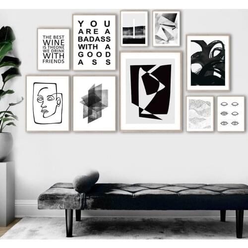 Abstract Black White Lines Face Pattern Wall Art Canvas Painting Nordic Posters And Prints Wall Pictures For Living Room Decor