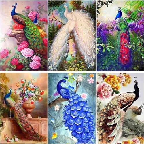 Peacock DIY 5D Diamond Painting Flower Full Round Diamond Embroidery Cross Stitch Kit Mosaic Rhinestone Wall Sticker