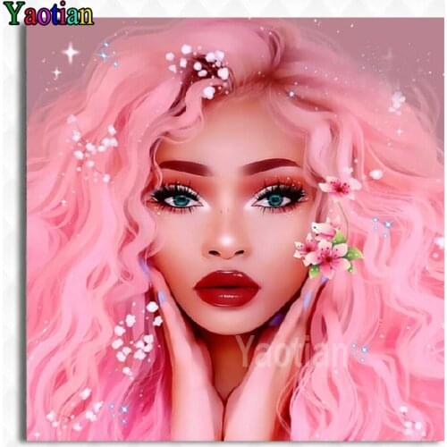 DIY 5D Diamond Painting Pink Cartoon Girl Full Square/Round Mosaic Diamont Embroidery Rhinestone Icons Needlework Cross Stitch