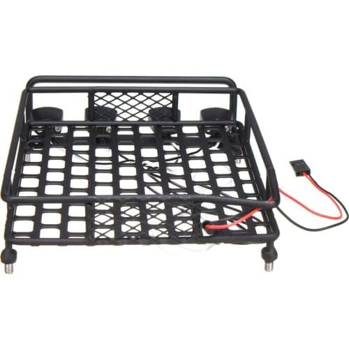 Luggage Roof Rack with 4 LED Light Bar for 1:10th RC Vehicles Rock Crawler Rally