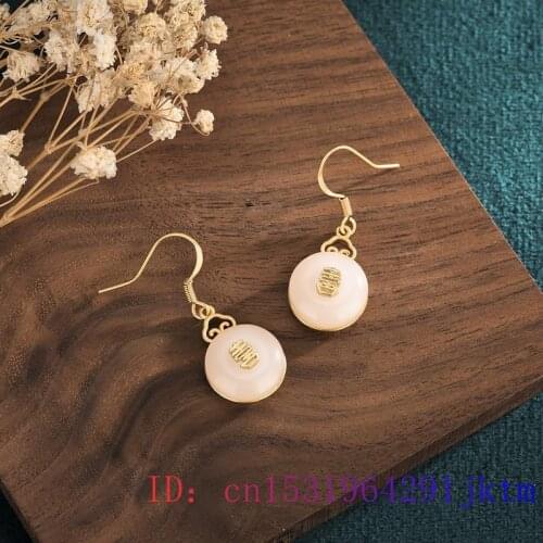 White Jade Doughnut Earrings Gifts Agate Charm Zircon Gemstone Amulet 925 Silver Women Chalcedony Natural Crystal Fashion