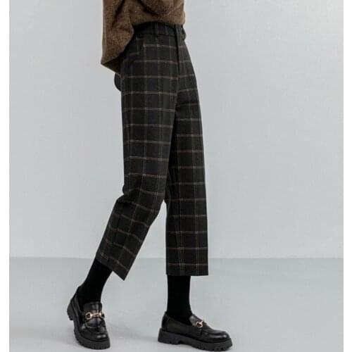 Autumn Winter Plaid Straight Pants Women Casual Formal High Waist Chic Baggy Trousers Korean Fashion Harajuku Pantalon Femme New