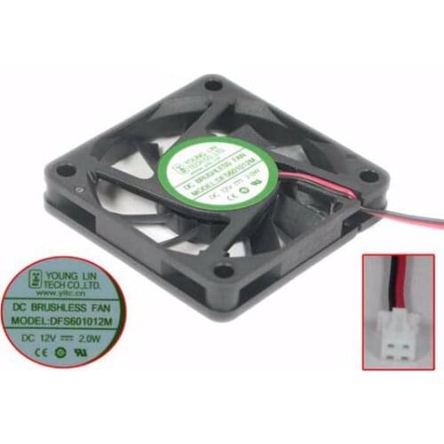 Young Lin DFS601012M DC 12V 2.00W 60x60x10mm 2-Wire Server Cooling Fan