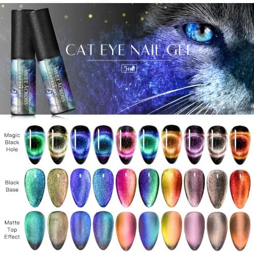 MEET ACROSS 9D Galaxy Cat Eye Gel Polish Chameleon Magnetic Soak Off UV Nail Semi Permanent Manicure Gel Lacquer Black Base Need