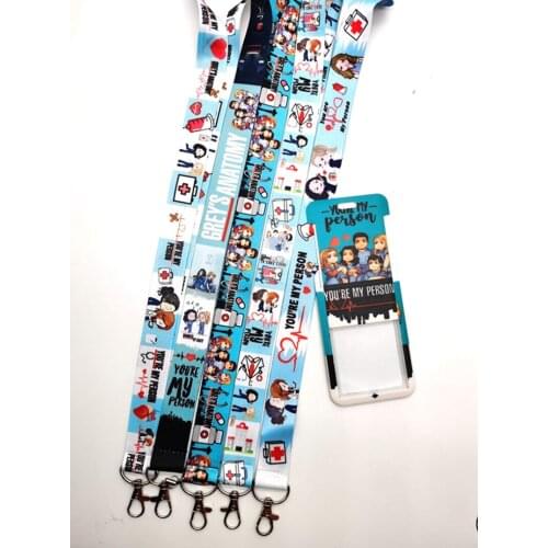 Hot Sale! 10 sets Greys Anatomy Doctors card Lanyard Neck Strap Card Bus ID Holders With Key Chain