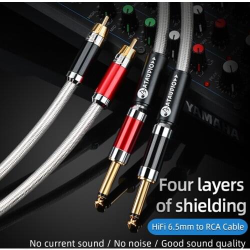 Hifi Audio Cable Dual 6.35mm to Dual RCA for Mixing Console Amplifier 2RCA to 2*1/4" Jack Shielded Wire
