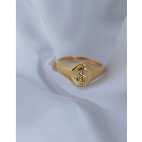 Joolim High End 18K Gold PVD $ Patter Rings Dollar Stainless Steel Ring Waterproof Gold Jewelry Drop Shipping Supplier
