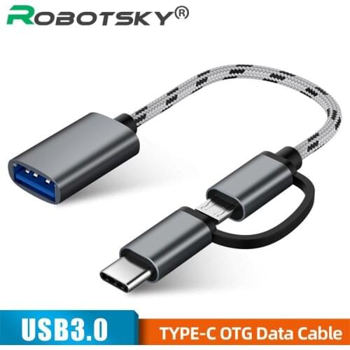 Robotsky Micro USB/Type C 2 In 1 OTG Adapter Cable USB 3.0 Fast Charging Data Transfer Converter Cable For Samsung