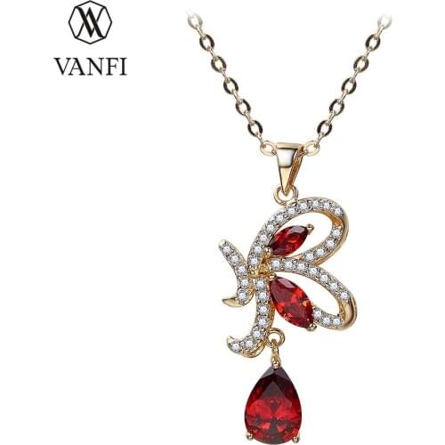 Kfvanfi Blue Green Red Purple Crystal Animal Butterfly Pendant Necklaces Zircon for Women Insect CZ Chain Necklace