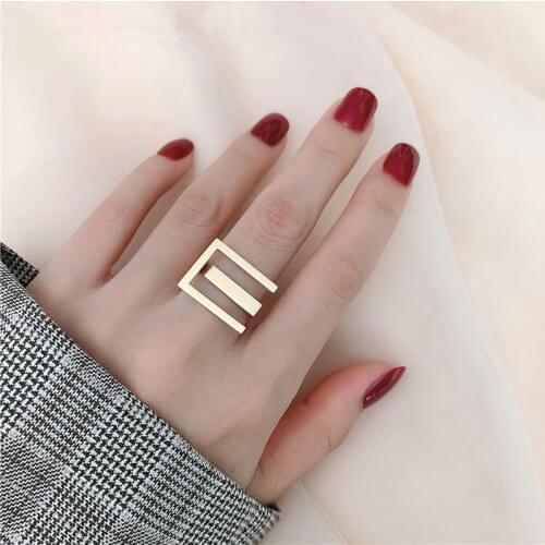 HUANZHI 2020 New Gold ins Fashion Geometric Square Irregular Hollow Line Adjustable Open Rings for Women Girl Party Jewelry