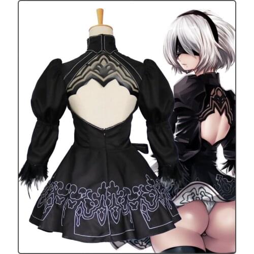 Nier Automata Yorha 2B Cosplay Set Anime Female Costume Fancy Dress Costume Set Fantasy Halloween Girl Party Yorha2B Black Dress