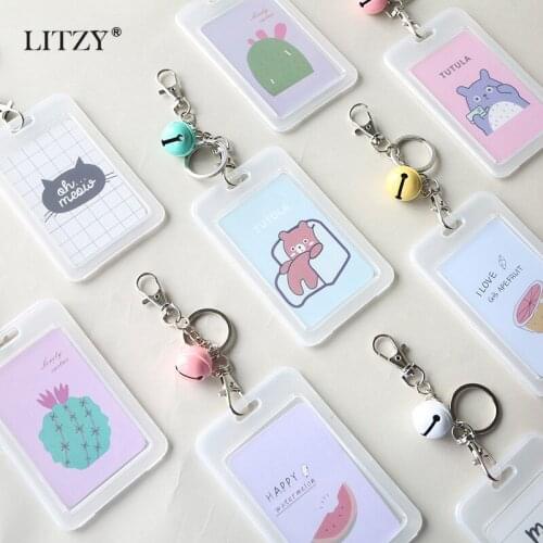 LITZY Kawaii Cactus Badge Card Holder WIth Bell for Office School Badge Holder Nurse Doctor ID Name Card Keychain Porte Badge