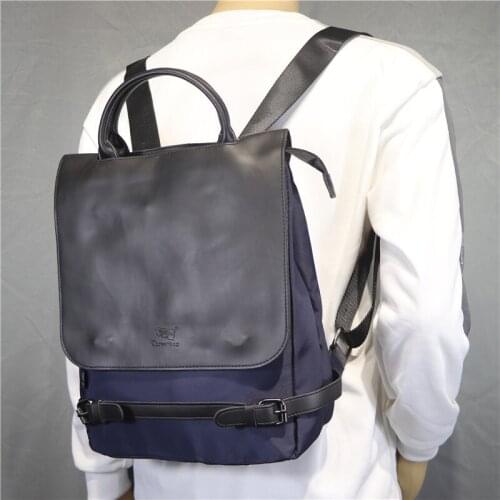 Fashion Mens Nylon& Synthetic Leather Backpack Campus Style Portable Backpack Japanese Schoolbag Hand Carry Bags for Men
