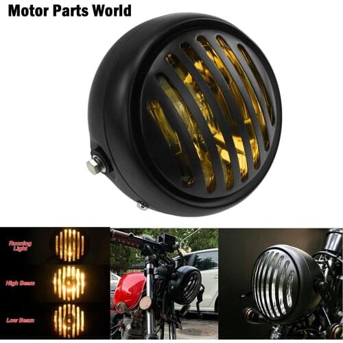 Motorcycle Headlight Grill Amber Lens Cover 6.3'' Head Light Amber Front Headlights Lamp For Harley Sportster Chopper Cafe Racer