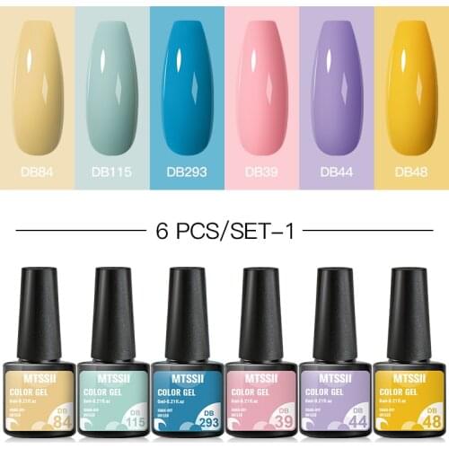 Mtssii 2/4/6 Pcs Gel Nail Polish Set 136Color Glitter Semi Permanent Hybrid Gel Varnish Base Top Coat Soak Off UV LED Nail Art