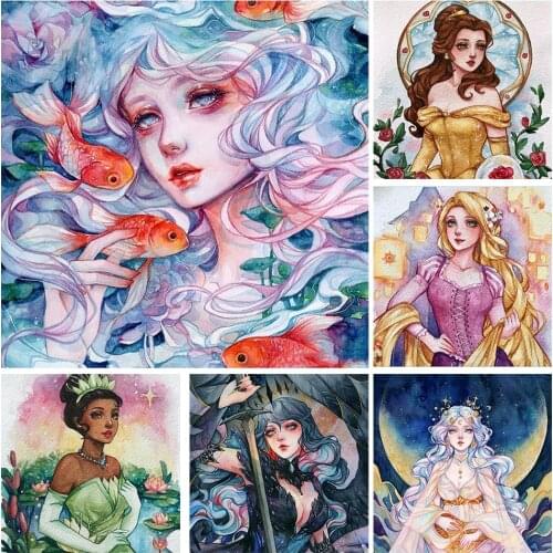 FSBCGT Cartoon Fairy Princess Oil Painting By Numbers Kits Acrylic Paint Drawing On Canvas Wall Art HandPainted Home Decor