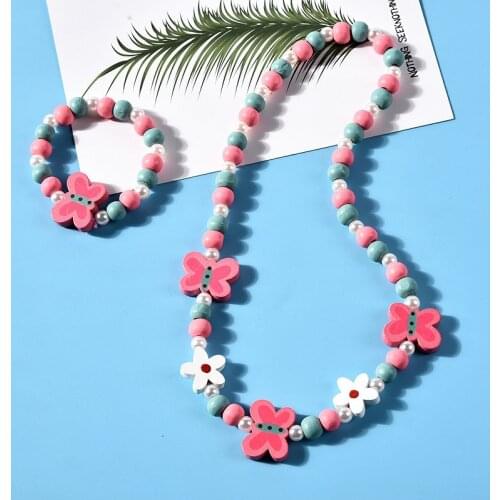 Girl Beads Toys Necklace+Bracelet Set Butterflies Flowers Baby Handmade Necklace Accessories Princess Children Birthday Gifts