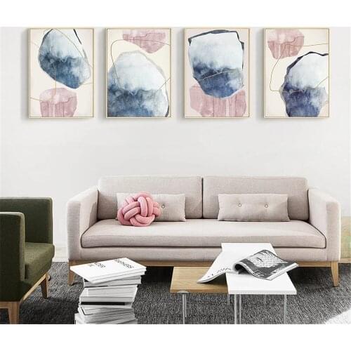 Pink Blue Marble Wall Art Canvas Painting Gold Abstract Print Color Block Poster Modern Prints Wall Pictures Living Room Decor