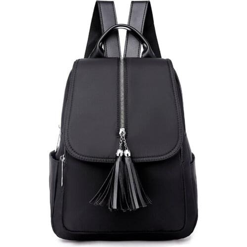 The New Tassel Bag Ladies Oxford Backpack Korean Fashion Schoolbag Black Large-capacity Waterproof Backpack