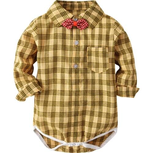Baby Boys Clothes 9M-2Y Spring Summer Long Sleeve Shirt Rompers & Bow Tie Bebe Kids Fashion Gentleman Triangle Shirt Jumpsuits