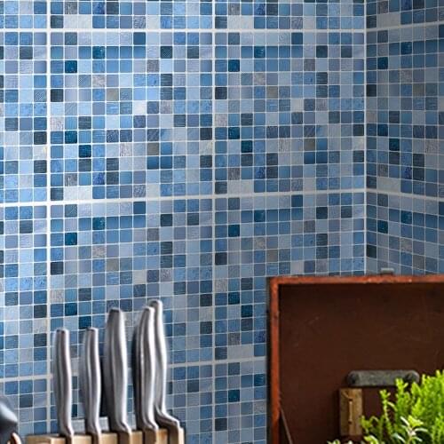 Funlife Waterproof Light Blue Metal Mosaic Restaurant Tile Paste Anti-oil Wire Silver Bathroom Wall Paste