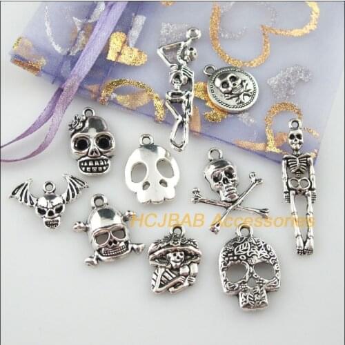 20Pcs Tibetan Silver Color DIY/ Halloween Skulls Charms Pendants