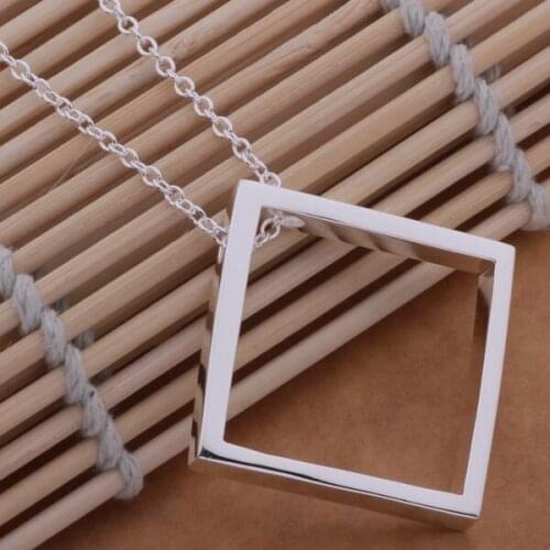 AN576 Hot sterling Necklace fashion jewelry pendant A square hanging /gycappja bcoajtva silver color