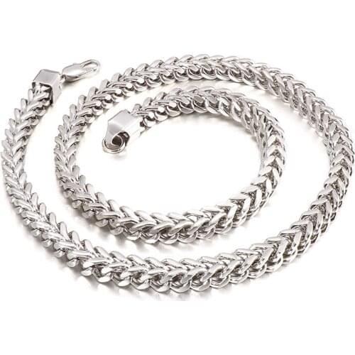 Holiday gifts Stainless Steel Cuban Chain Necklace Silver - Tone Nickel-free Hypoallergenic Necklace Keel Box Chain 5mm/6mm/8mm