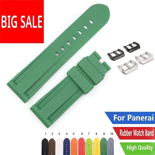 CARLYWET 22 24mm Red Yellow White Black Orange Brown Waterproof Silicone Rubber Replacement Watch Band Strap For Panerai Luminor