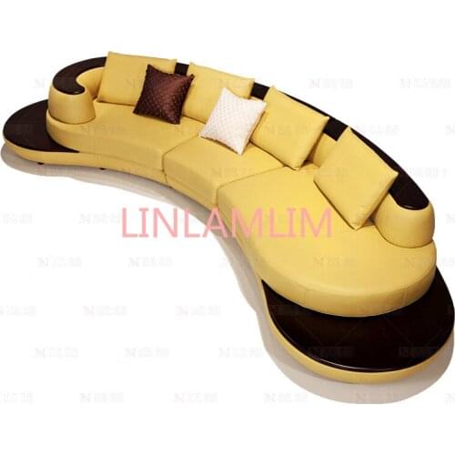 Cow top grade real leather sofa sectional living room sofa corner home furniture couch arc shaped with solid wooden modern style