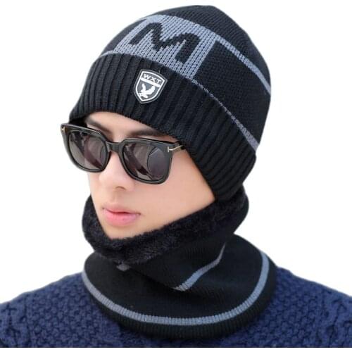 Hat Scarf 2 Pieces Set Stylish Woolen Cap Ear Protection Mens Autumn and Winter Warm Winter Knitted Hat Scarf Set For Men