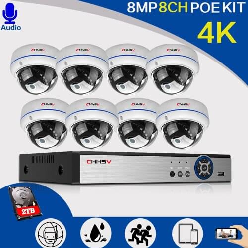 H.265+ 4K Ultra HD POE Video Surveillance security System 8CH 8MP NVR With 8PCS Weatherproof IP Security Cameras CCTV POE Kit